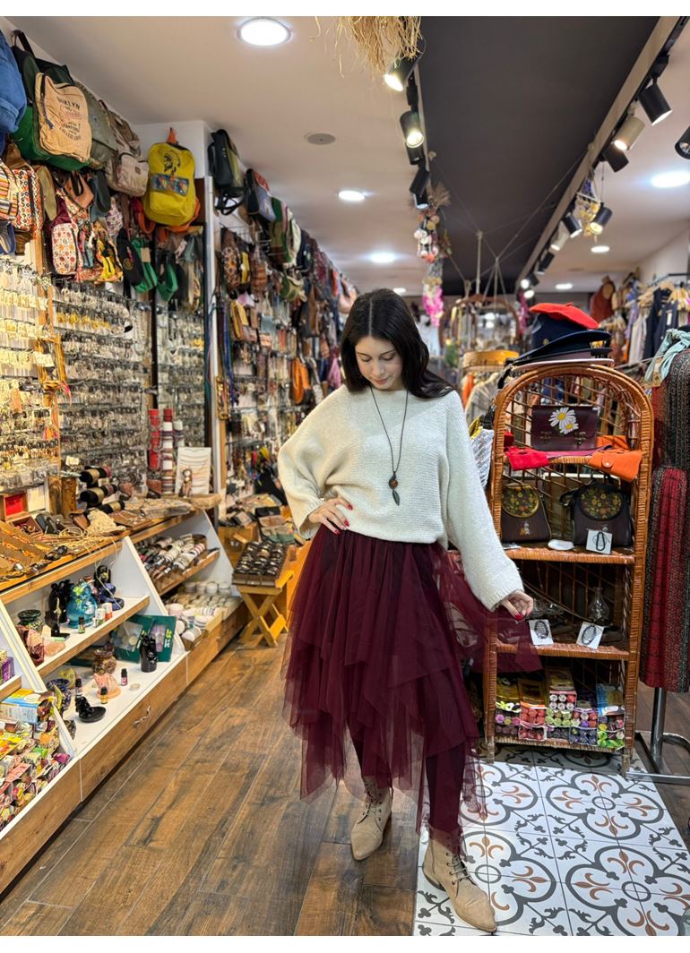 Tasarım Tül Etek Bordo