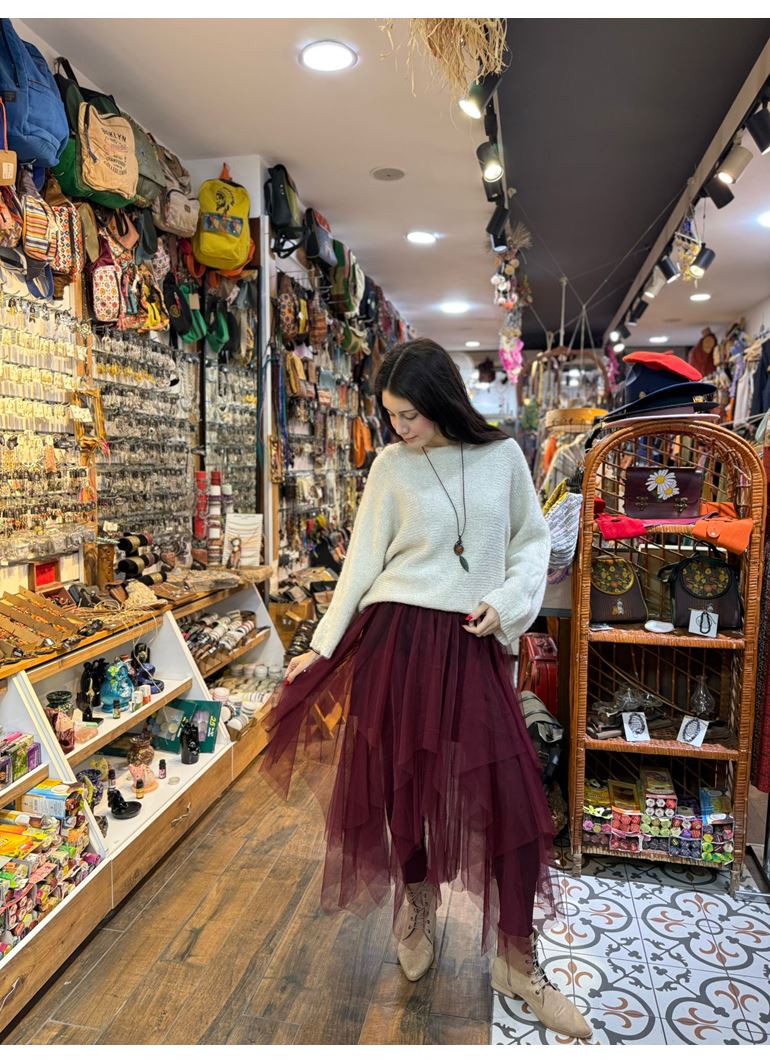 Tasarım Tül Etek Bordo