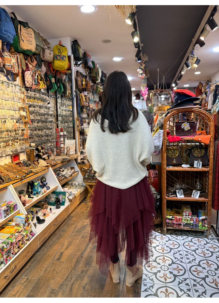 Tasarım Tül Etek Bordo