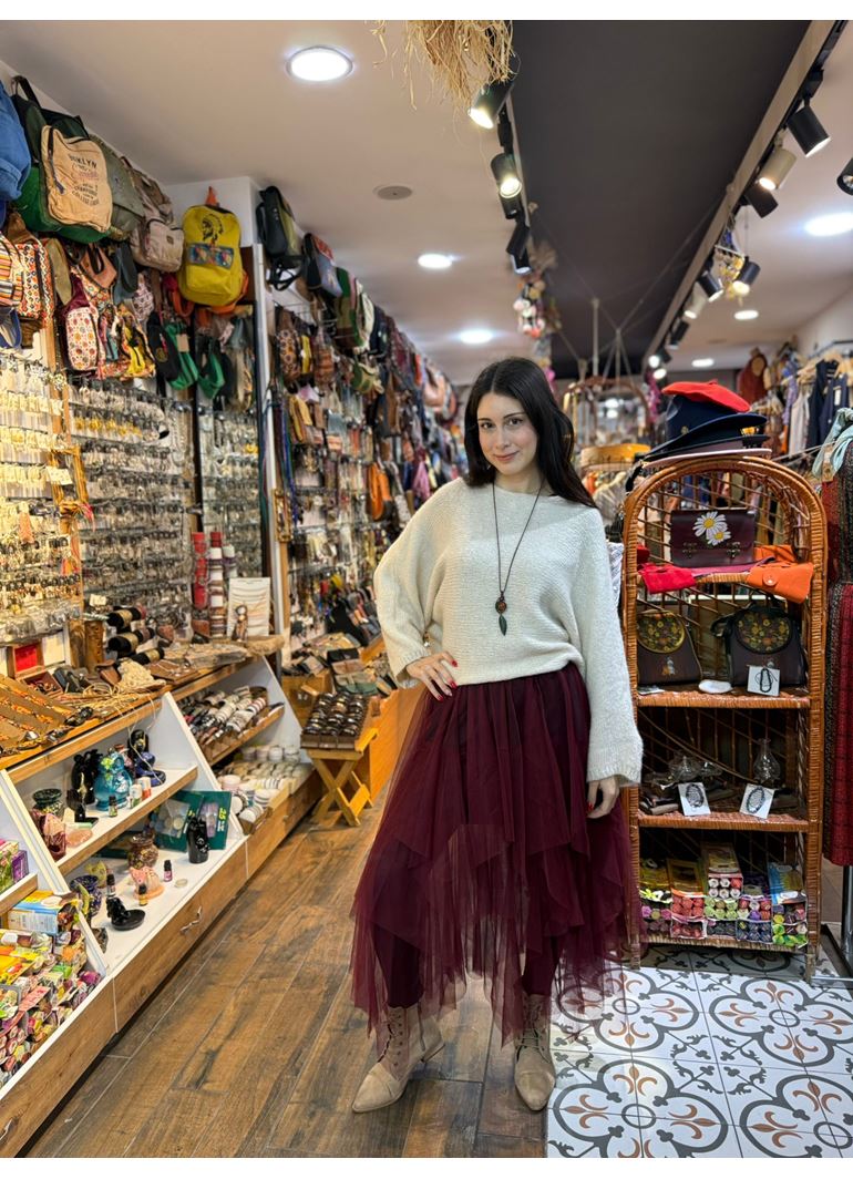 Tasarım Tül Etek Bordo