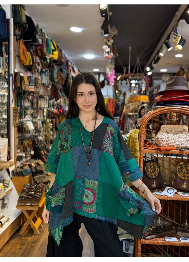 Nepal Tasarım Bluz Yeşil