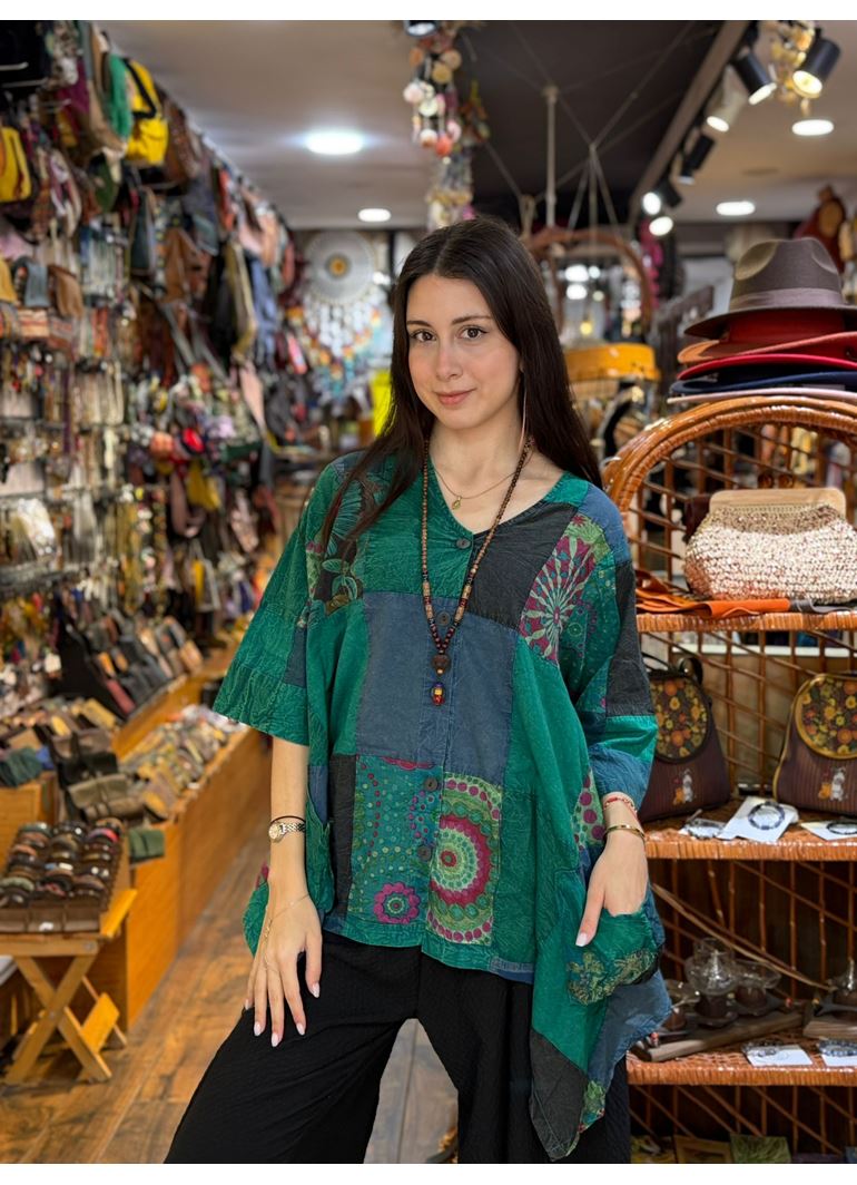 Nepal Tasarım Bluz Yeşil