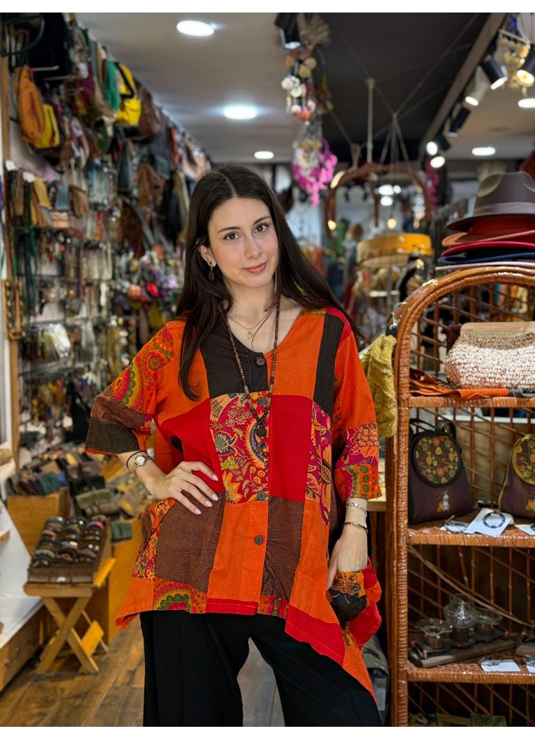 Nepal Tasarım Bluz Turuncu