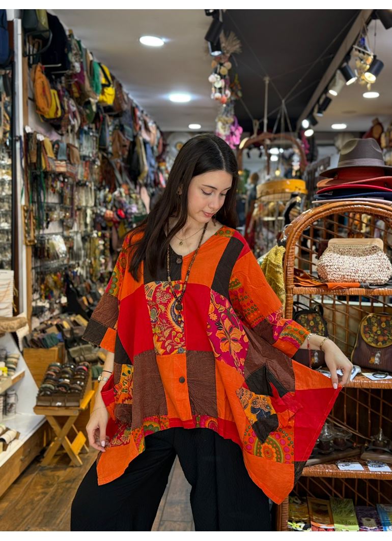 Nepal Tasarım Bluz Turuncu