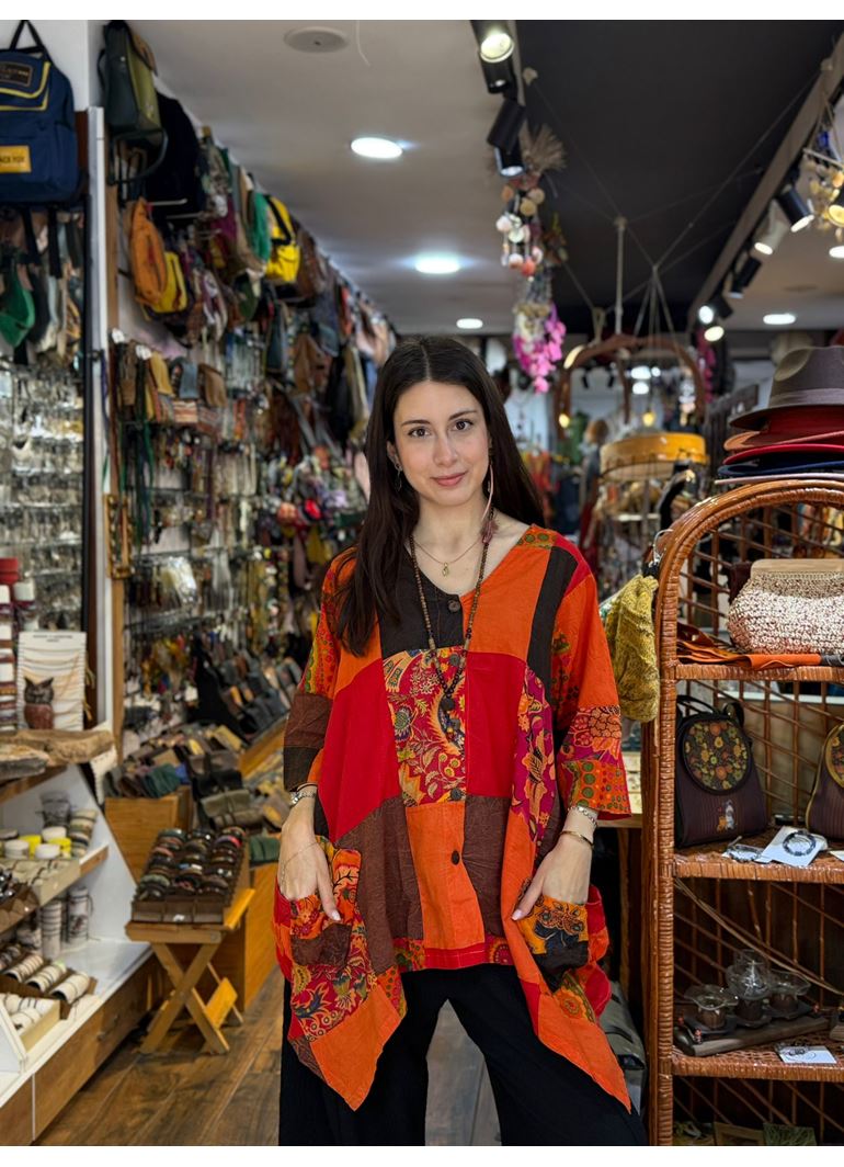 Nepal Tasarım Bluz Turuncu