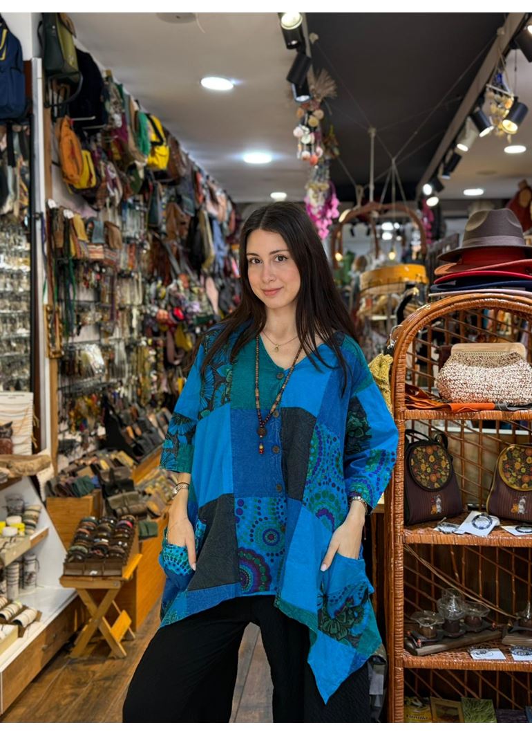 Nepal Tasarım Bluz Mavi