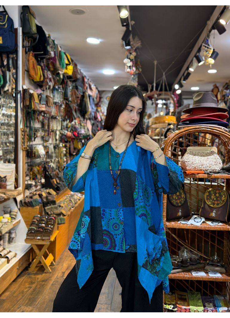 Nepal Tasarım Bluz Mavi