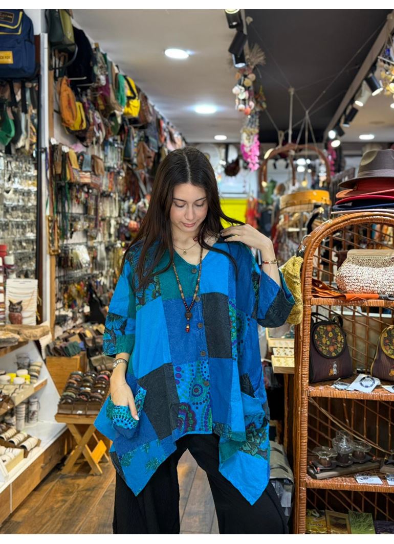 Nepal Tasarım Bluz Mavi