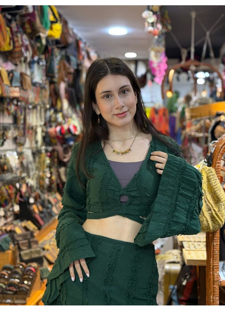 Tasarım Keten Crop Bluz