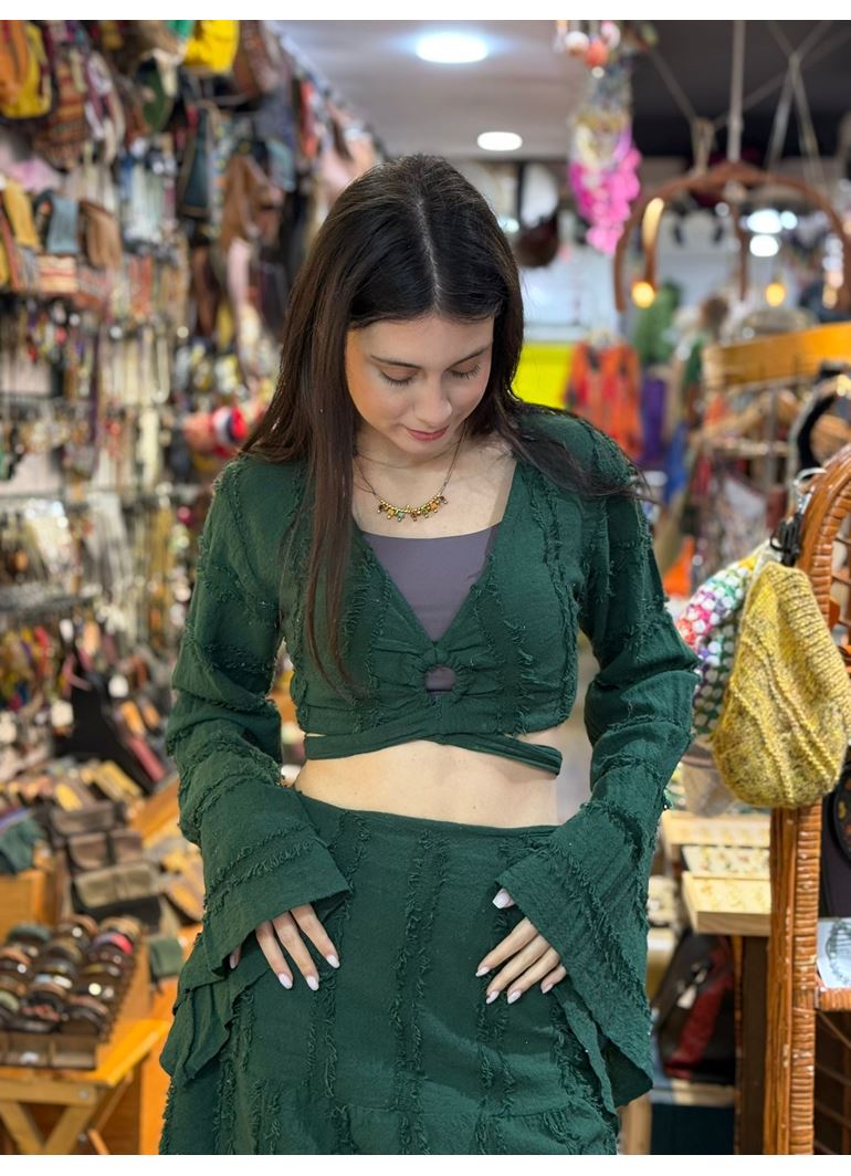 Tasarım Keten Crop Bluz