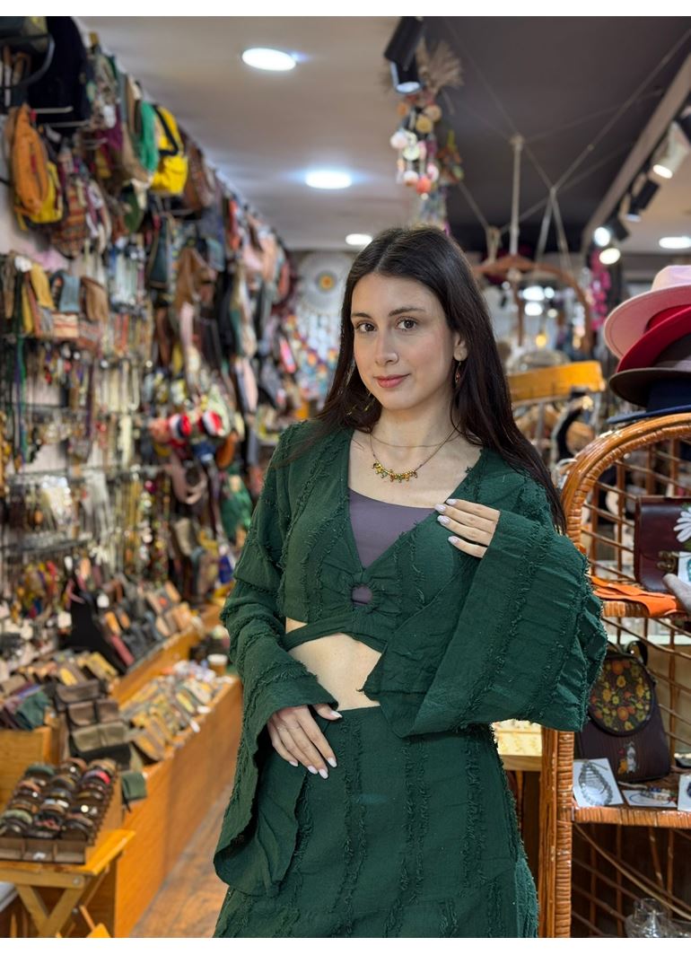 Tasarım Keten Crop Bluz