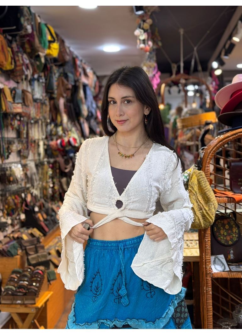 Tasarım Keten Crop Bluz