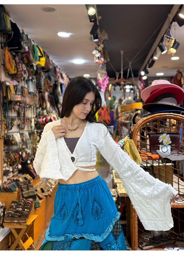 Tasarım Keten Crop Bluz