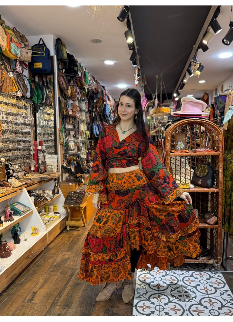 Çiçekli Hint Takım Turuncu