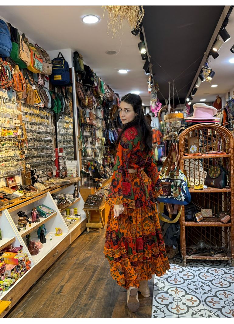 Çiçekli Hint Takım Turuncu