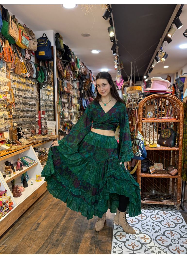 Çiçekli Hint Takım Yeşil