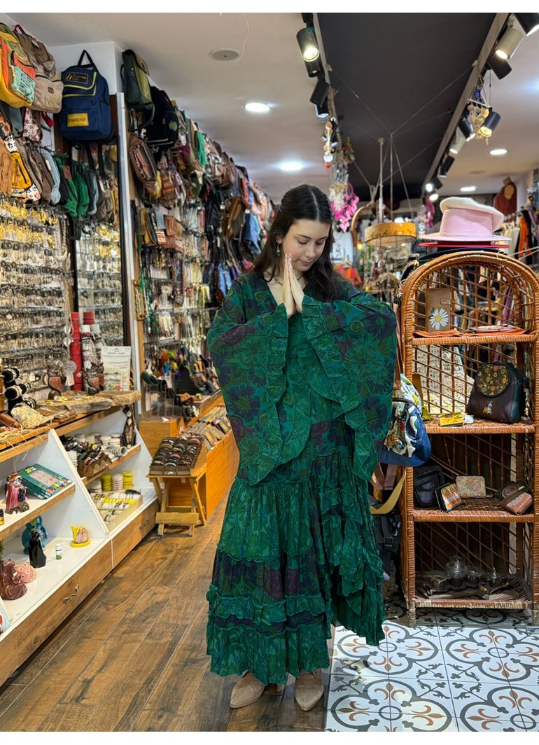 Çiçekli Hint Takım Yeşil