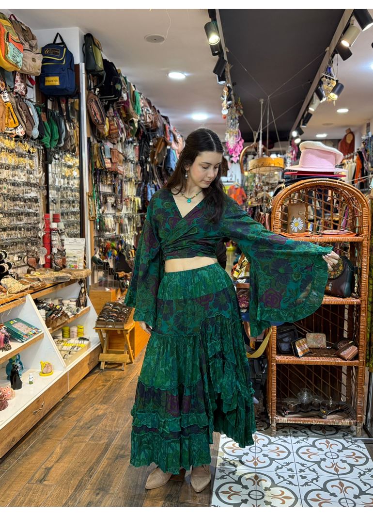 Çiçekli Hint Takım Yeşil