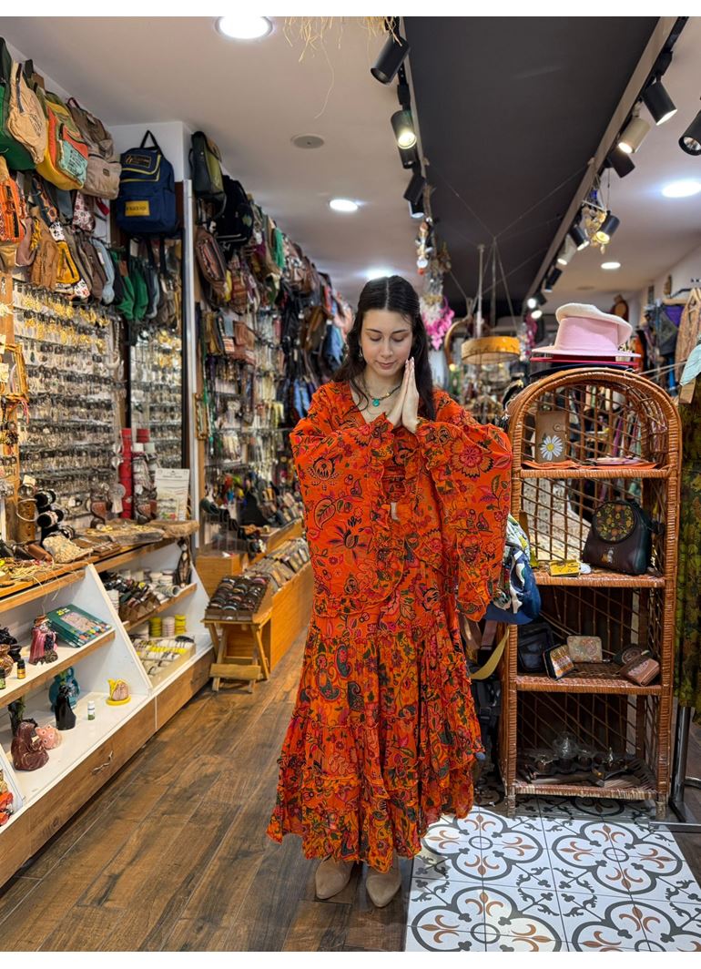 Çiçekli Hint Takım Turuncu