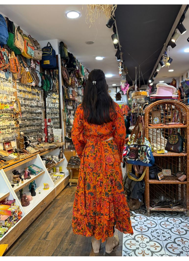 Çiçekli Hint Takım Turuncu