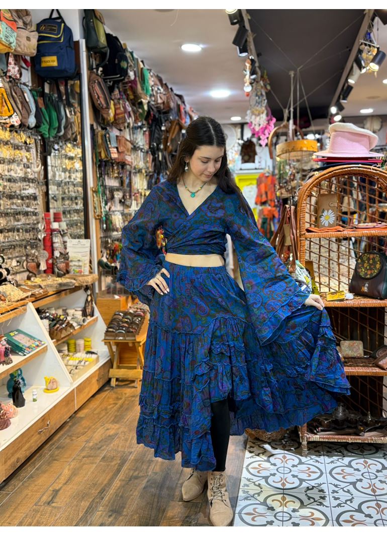 Çiçekli Hint Takım Mavi