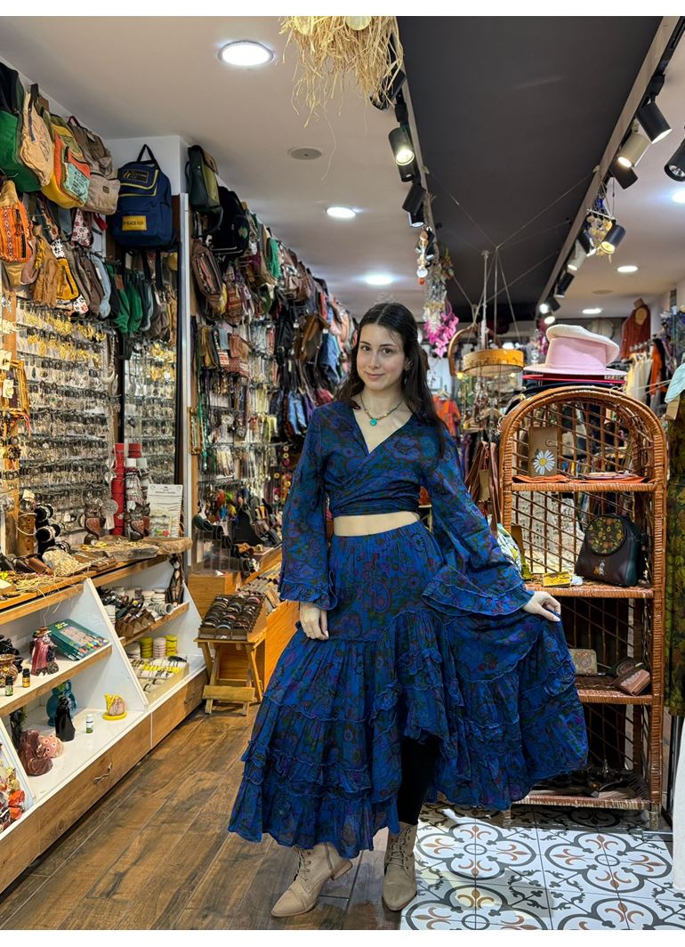 Çiçekli Hint Takım Mavi