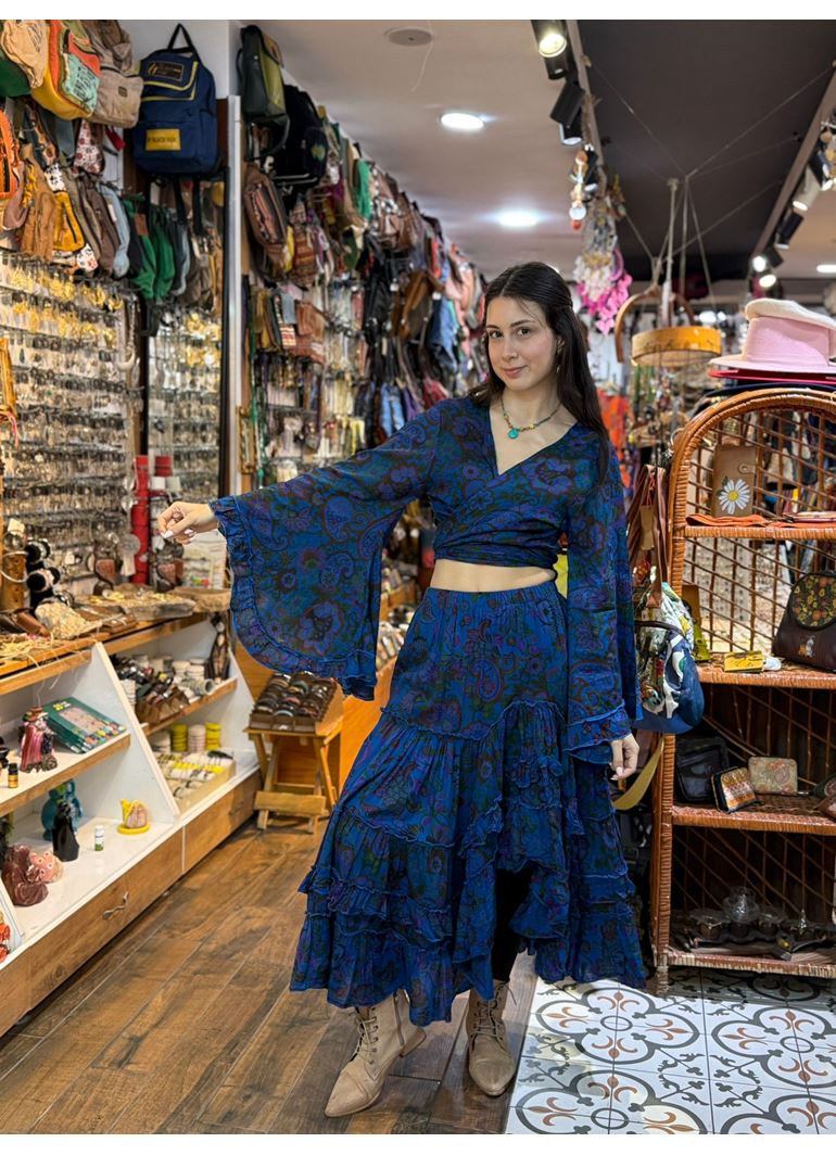 Çiçekli Hint Takım Mavi