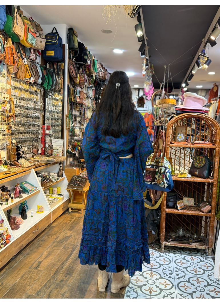 Çiçekli Hint Takım Mavi