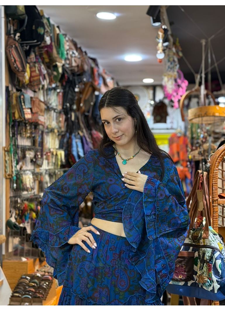 Çiçekli Hint Takım Mavi