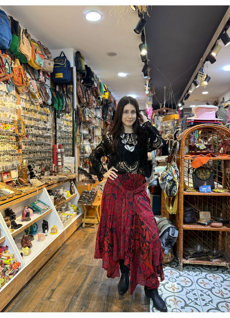 Nepal Tasarım Etek Kırmızı