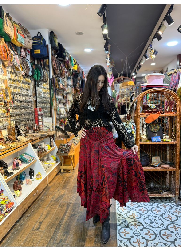 Nepal Tasarım Etek Kırmızı