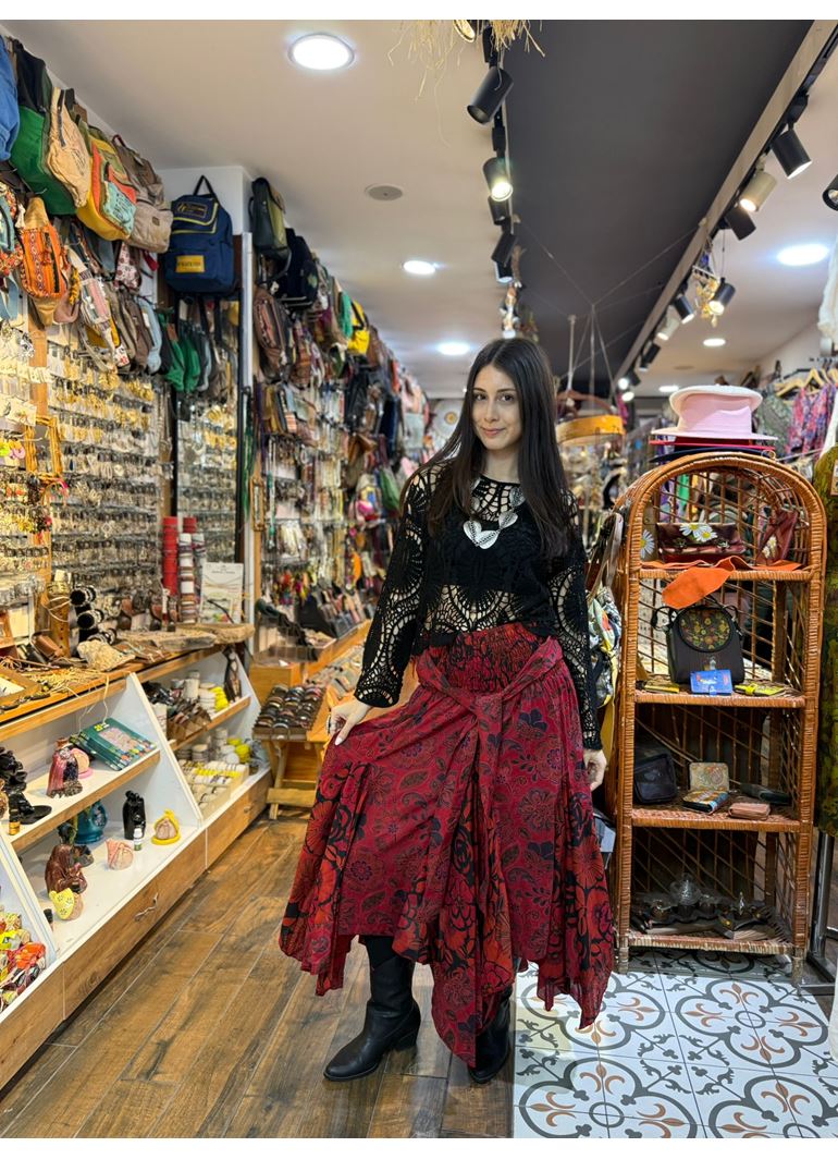 Nepal Tasarım Etek Kırmızı