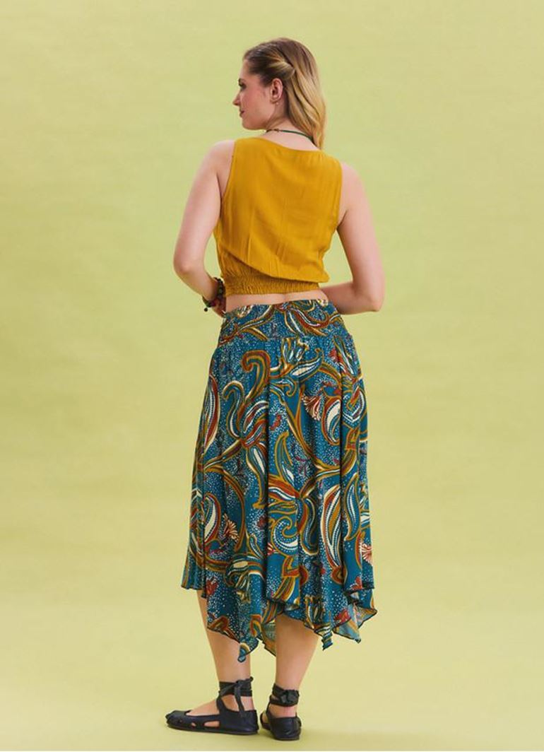 Gipe Detaylı Beli Bağlamalı Petrol Midi Etek