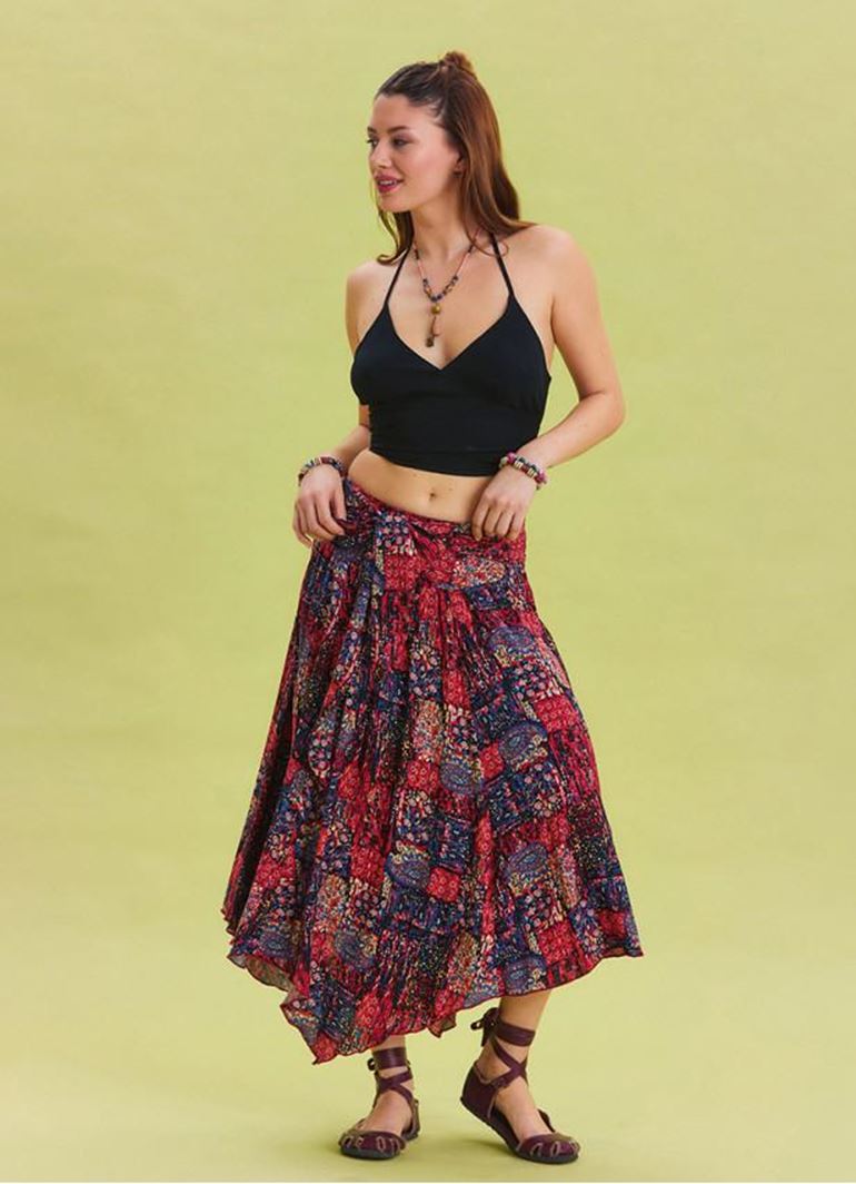 Gipe Detaylı Beli Bağlamalı Kırmızı Salaş Etek