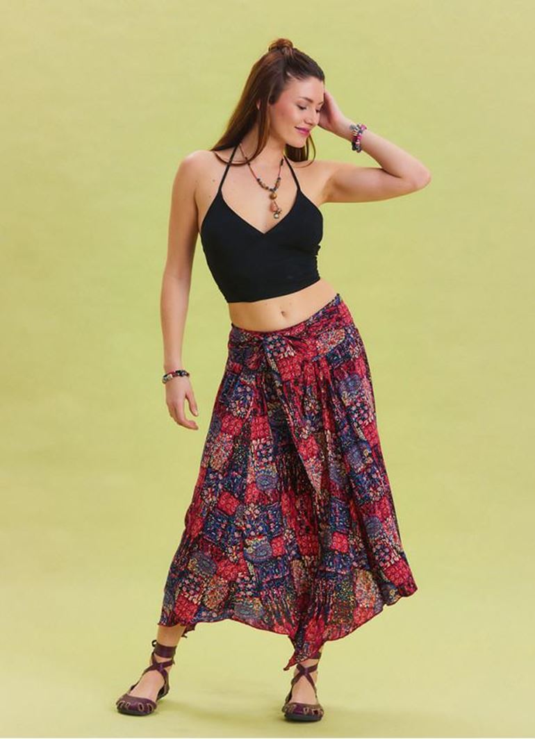 Gipe Detaylı Beli Bağlamalı Kırmızı Salaş Etek