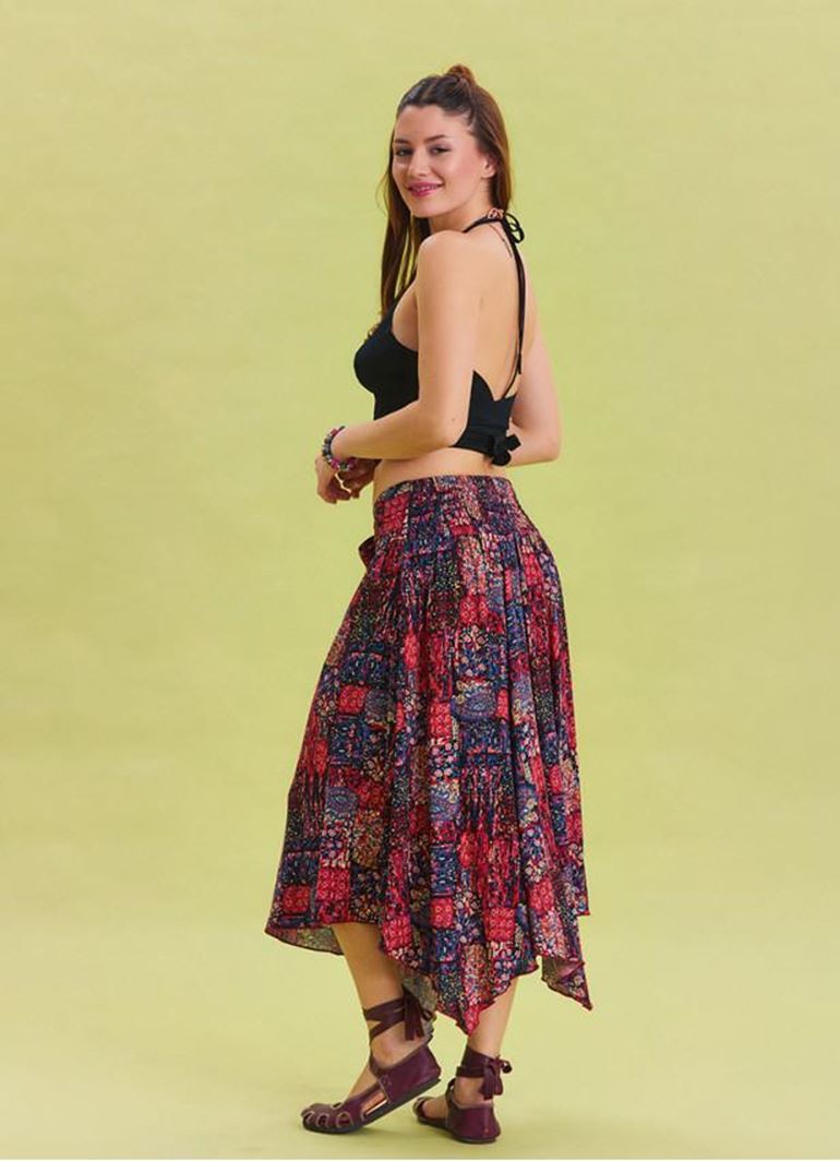 Gipe Detaylı Beli Bağlamalı Kırmızı Salaş Etek