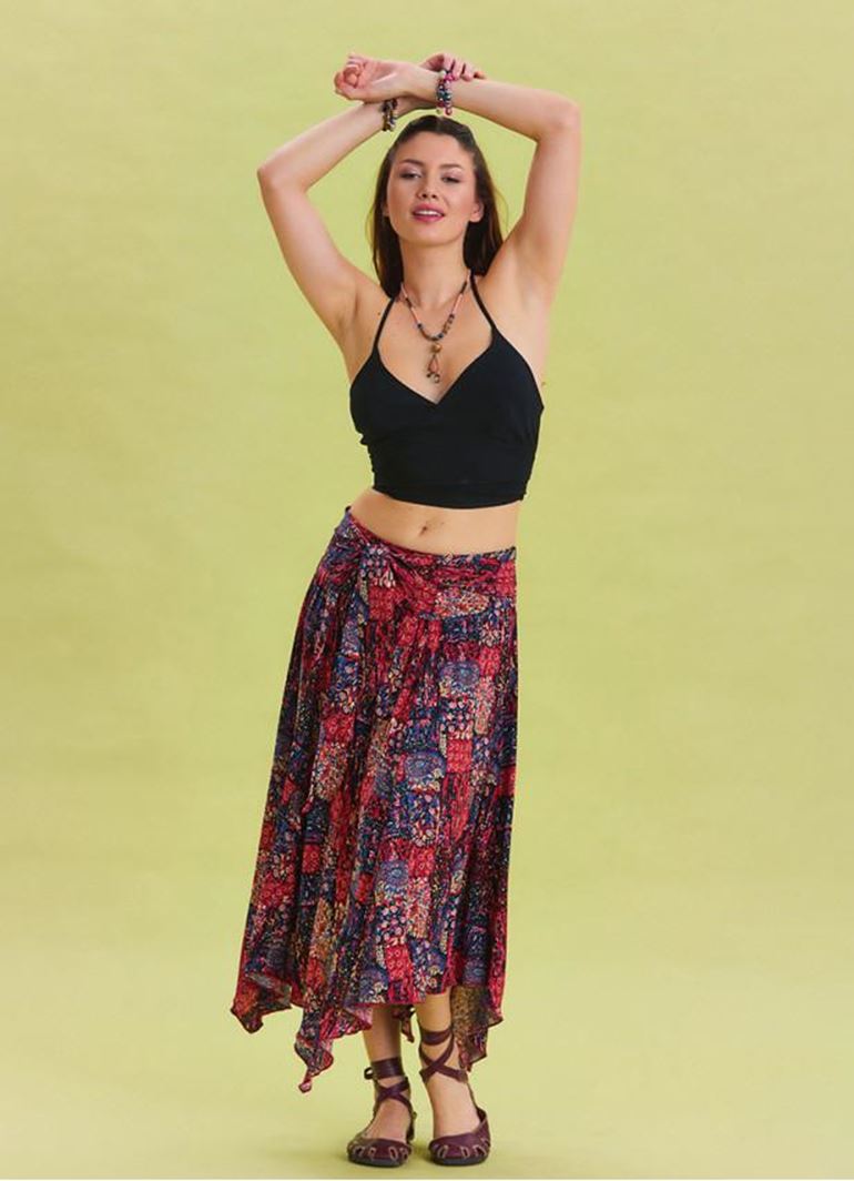 Gipe Detaylı Beli Bağlamalı Kırmızı Salaş Etek