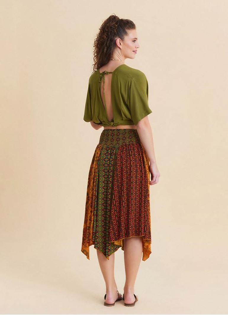 Gipe Detaylı Beli Bağlamalı Turuncu Kloş Etek