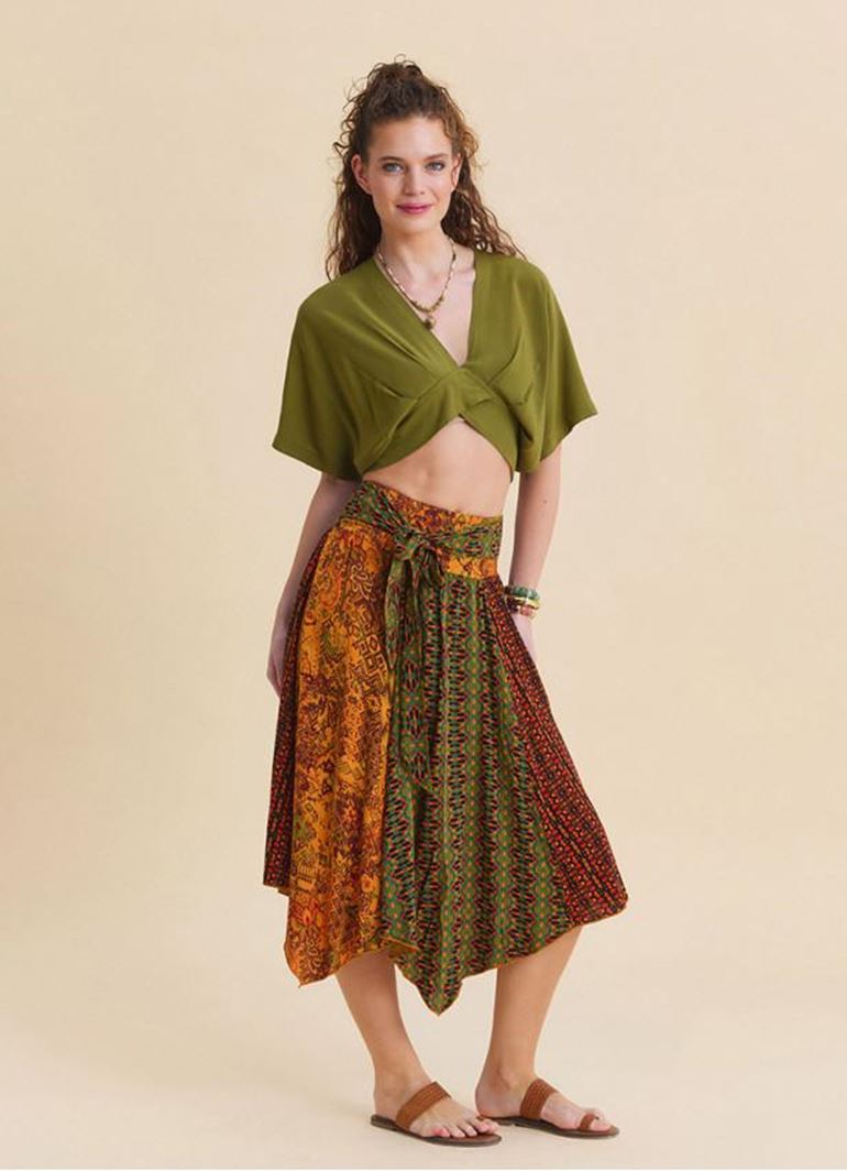 Gipe Detaylı Beli Bağlamalı Turuncu Kloş Etek