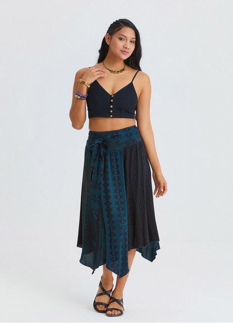 Gipe Detaylı Beli Bağlamalı Petrol Asimetrik Etek