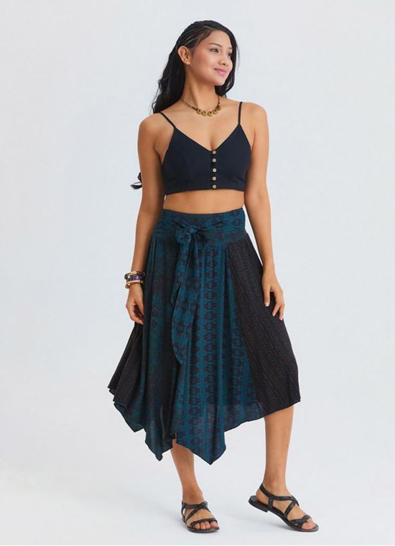 Gipe Detaylı Beli Bağlamalı Petrol Asimetrik Etek