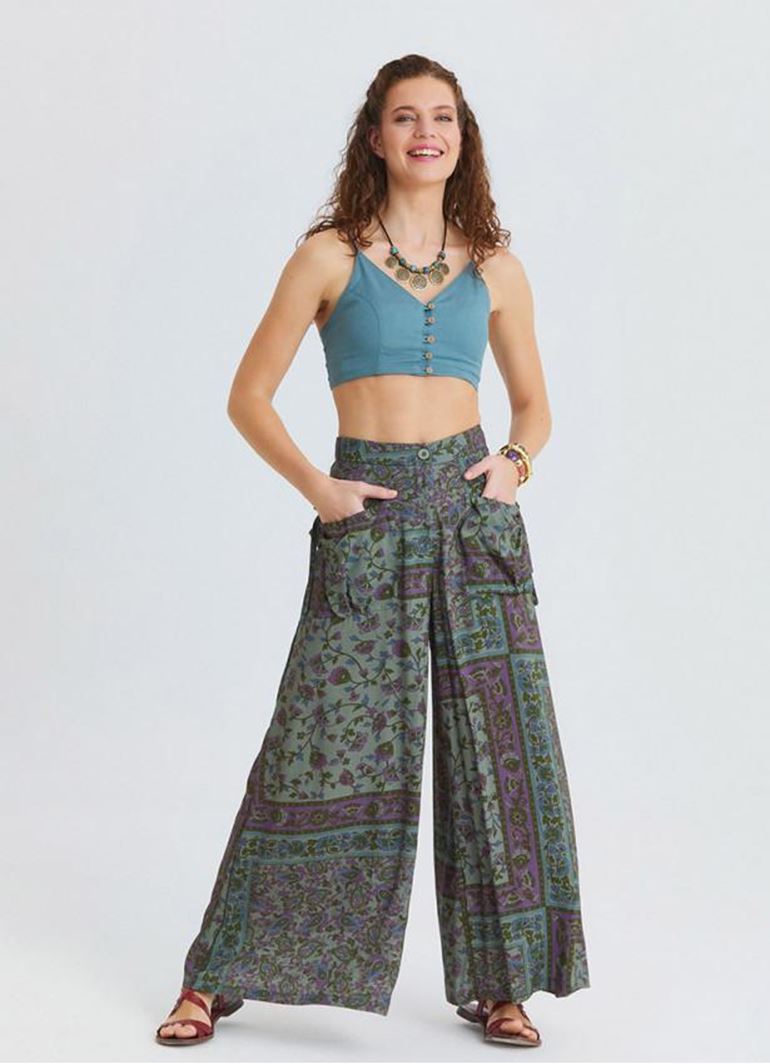 Bol Kesim Cep Detaylı Agora Çiçekli Şalvar