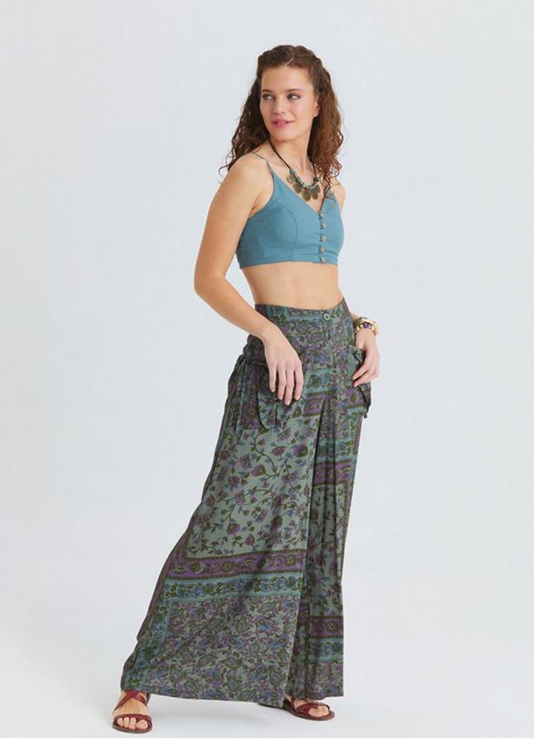 Bol Kesim Cep Detaylı Agora Çiçekli Şalvar