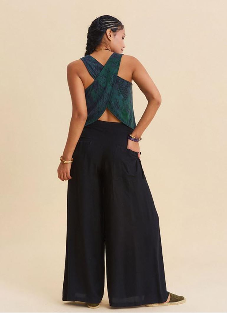 Bol Kesim Cep Detaylı Siyah Kadın Salaş Pantolon 