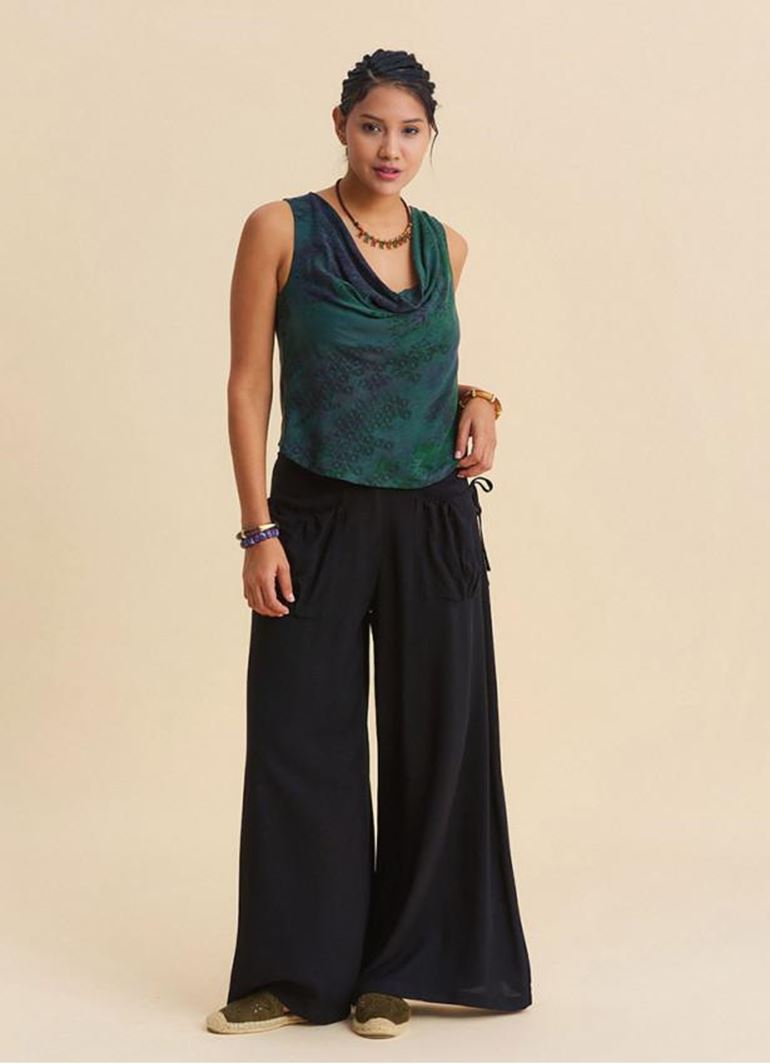 Bol Kesim Cep Detaylı Siyah Kadın Salaş Pantolon 