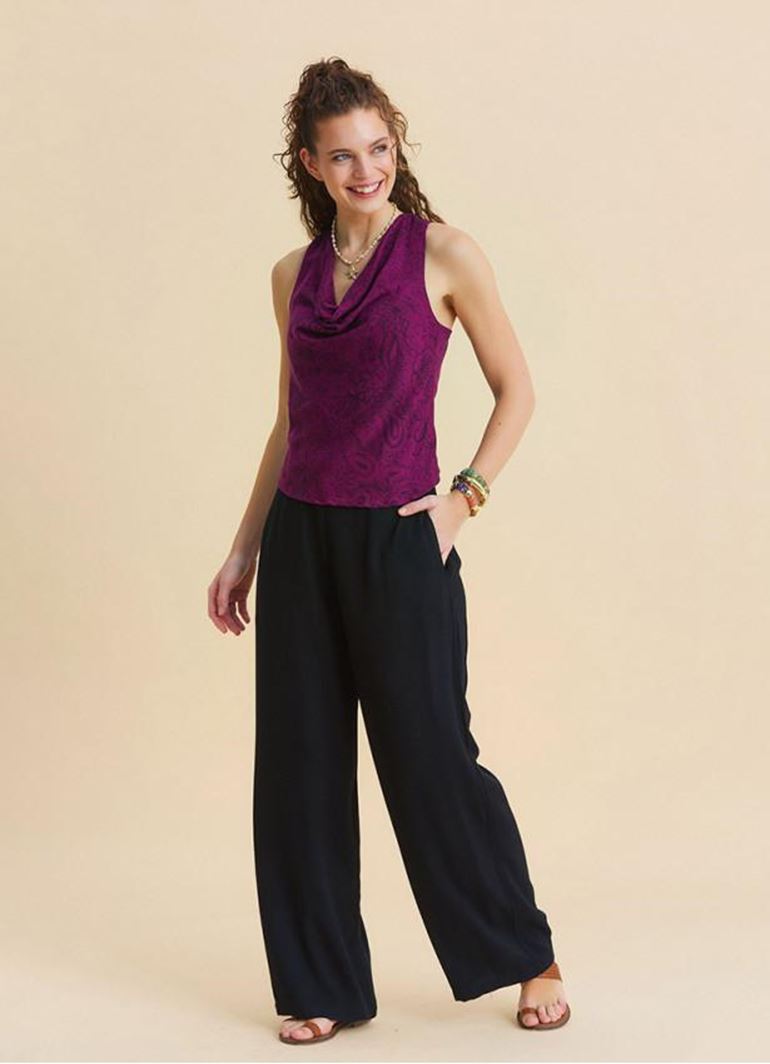 Normal Bel Düğmeli Siyah Kadın Lastikli Pantolon 