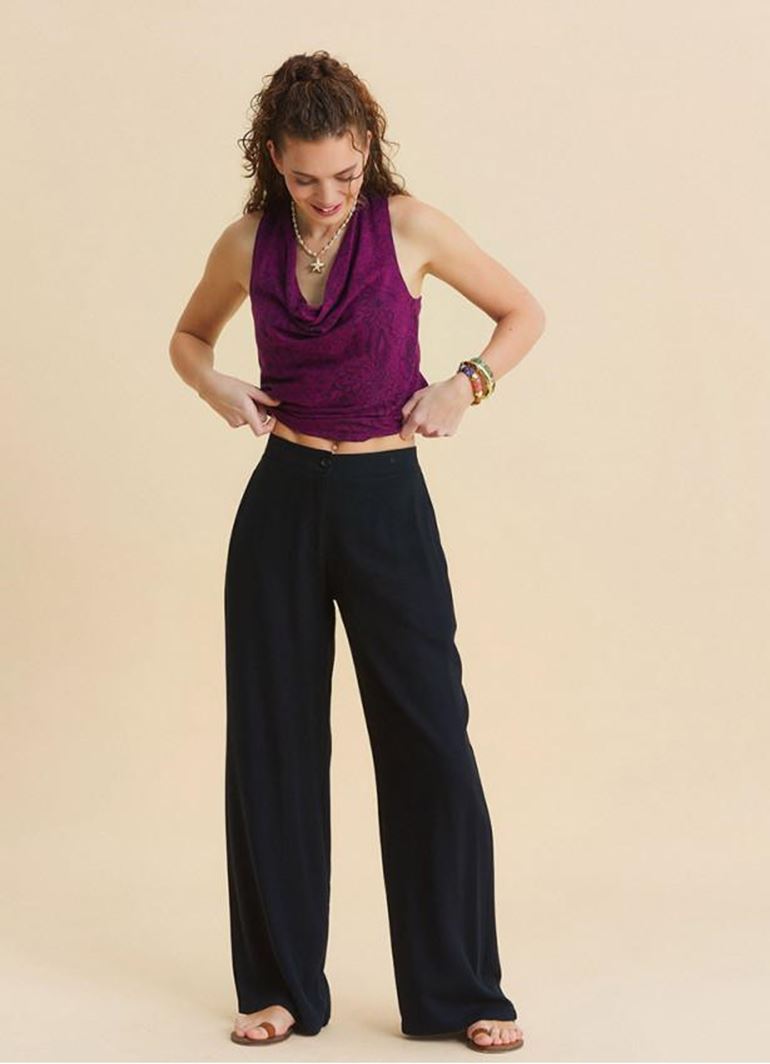 Normal Bel Düğmeli Siyah Kadın Lastikli Pantolon 