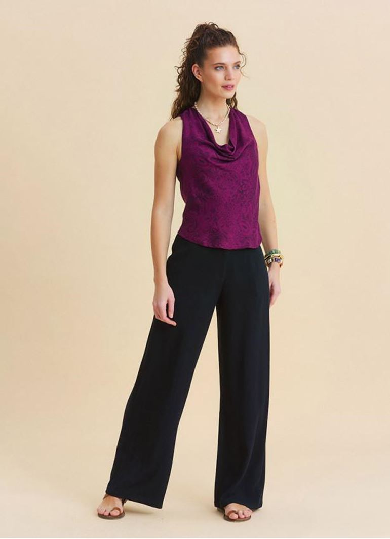 Normal Bel Düğmeli Siyah Kadın Lastikli Pantolon 