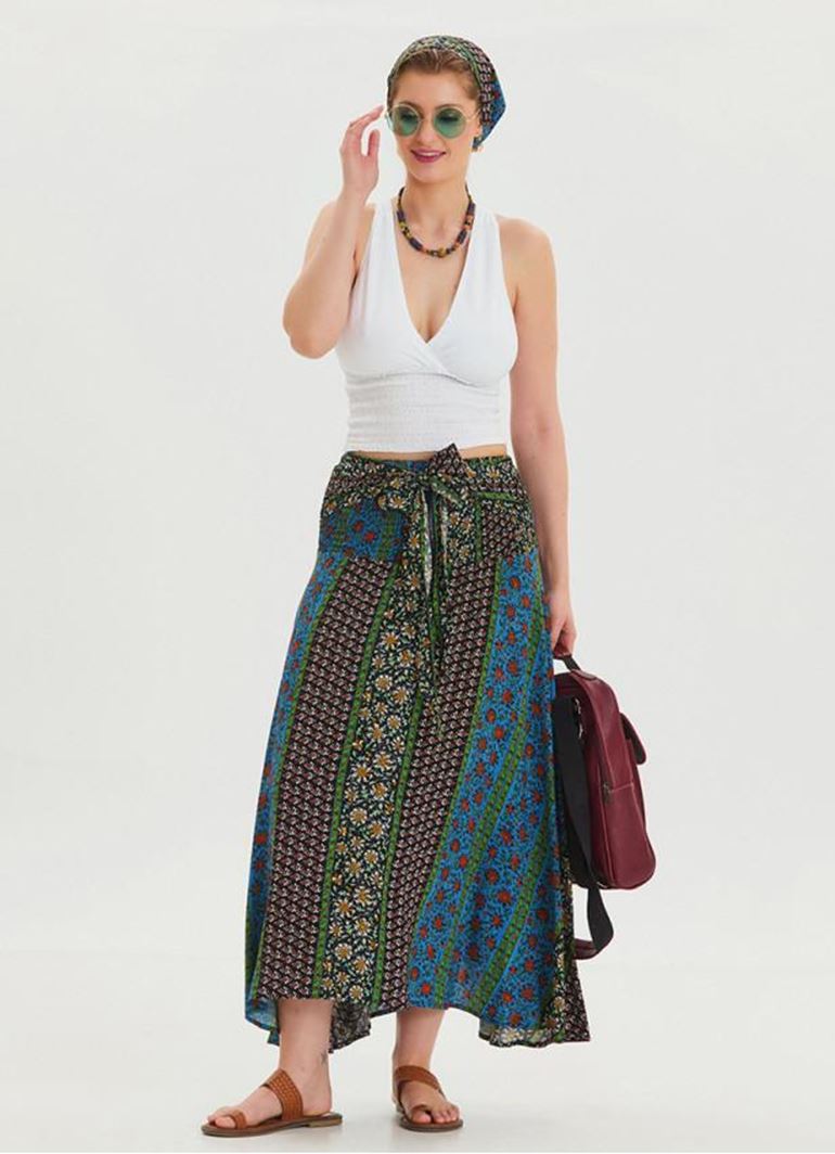 Gipe Belden Bağlamalı Lacivert Asimetrik Etek