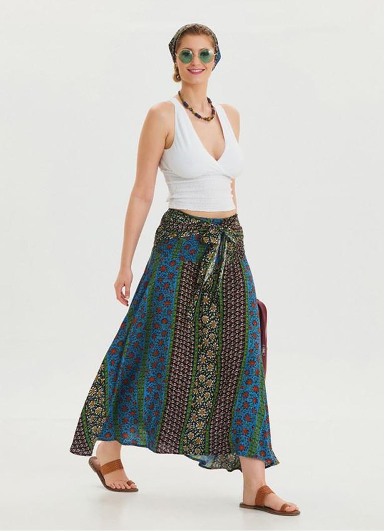 Gipe Belden Bağlamalı Lacivert Asimetrik Etek